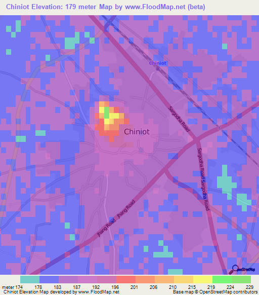 Chiniot,Pakistan Elevation Map