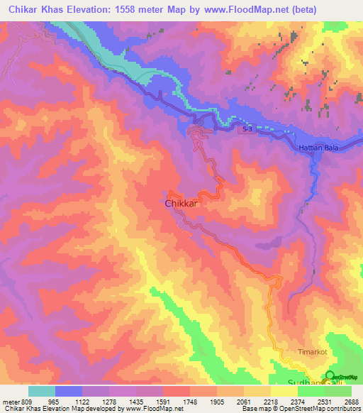 Chikar Khas,Pakistan Elevation Map