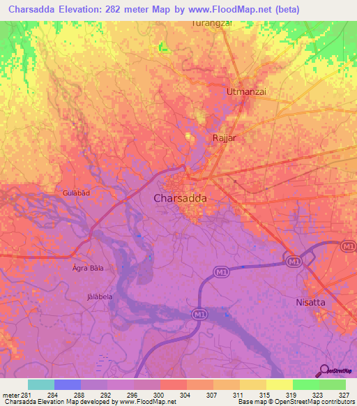 Charsadda,Pakistan Elevation Map