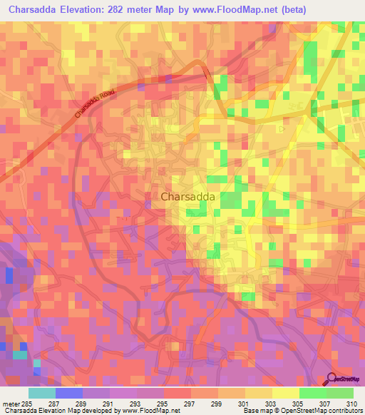 Charsadda,Pakistan Elevation Map