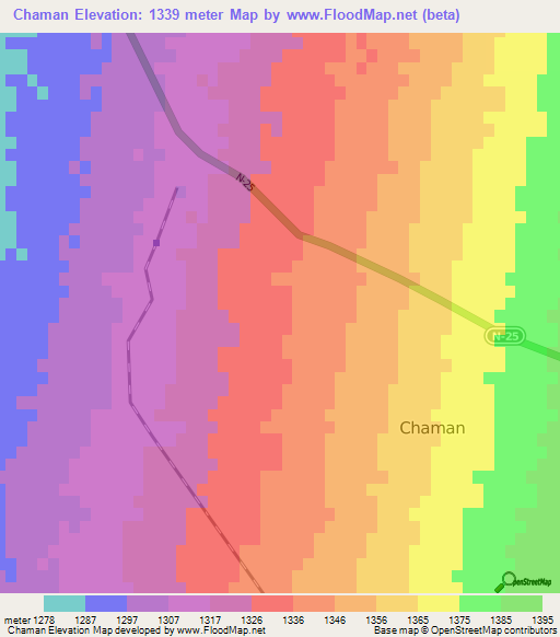 Chaman,Pakistan Elevation Map