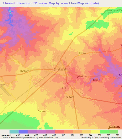 Chakwal,Pakistan Elevation Map