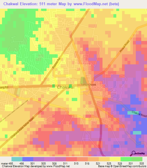 Chakwal,Pakistan Elevation Map