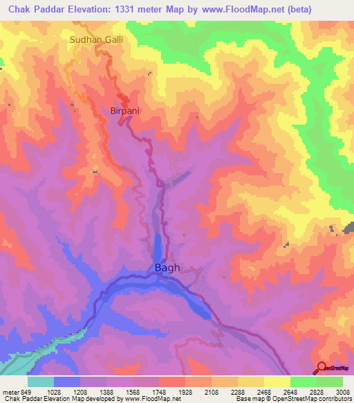 Chak Paddar,Pakistan Elevation Map