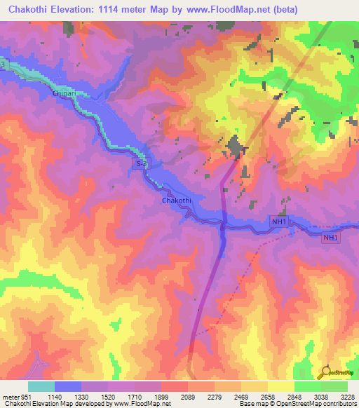 Chakothi,Pakistan Elevation Map