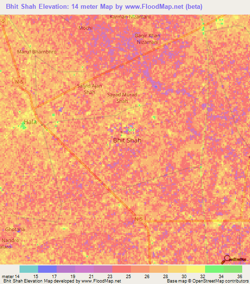 Bhit Shah,Pakistan Elevation Map