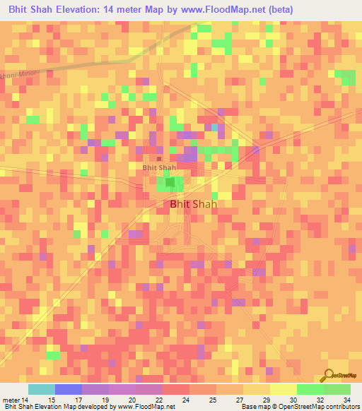 Bhit Shah,Pakistan Elevation Map