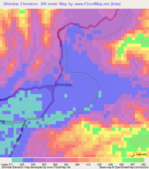 Bhimbar,Pakistan Elevation Map