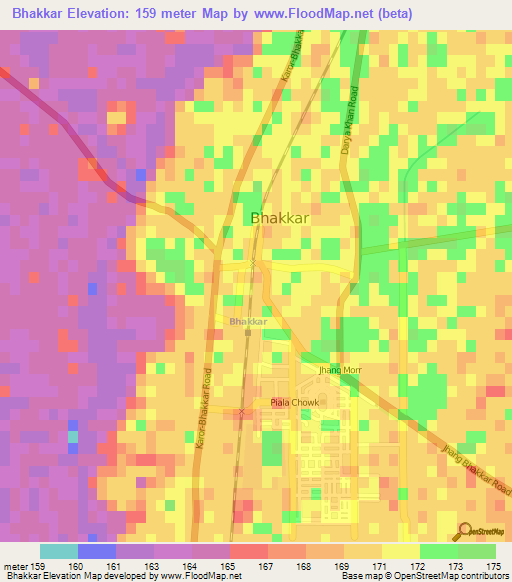 Bhakkar,Pakistan Elevation Map