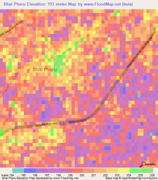 Bhai Pheru,Pakistan Elevation Map