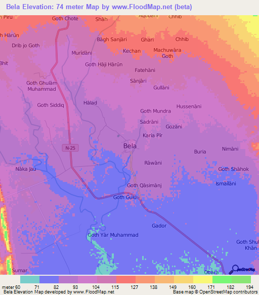 Bela,Pakistan Elevation Map