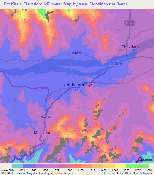 Bat Khela,Pakistan Elevation Map