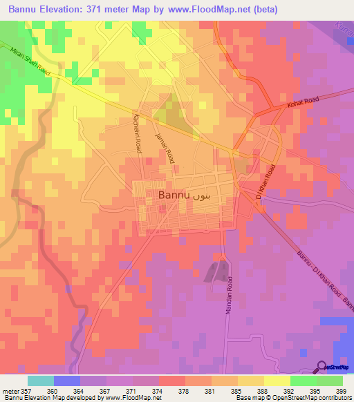 Bannu,Pakistan Elevation Map