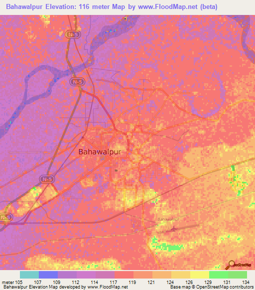 Bahawalpur,Pakistan Elevation Map