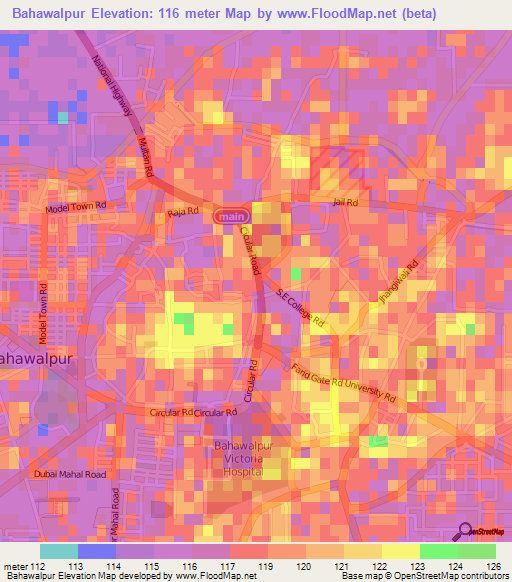 Bahawalpur,Pakistan Elevation Map