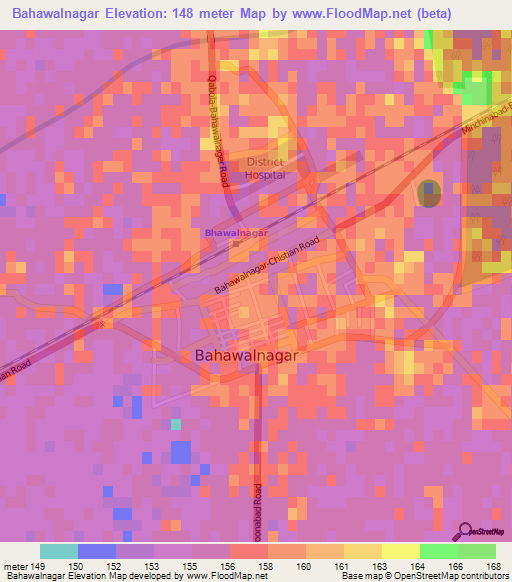 Bahawalnagar,Pakistan Elevation Map