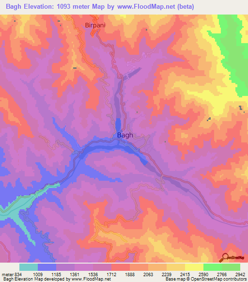 Bagh,Pakistan Elevation Map