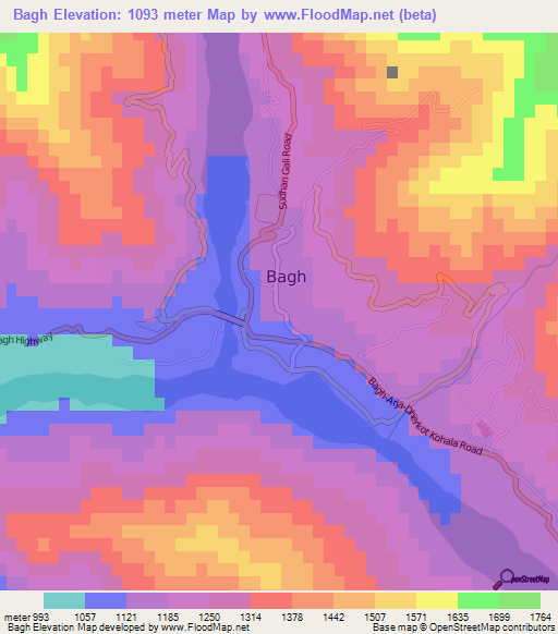 Bagh,Pakistan Elevation Map