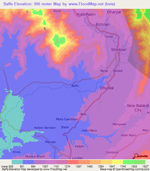 Baffa,Pakistan Elevation Map