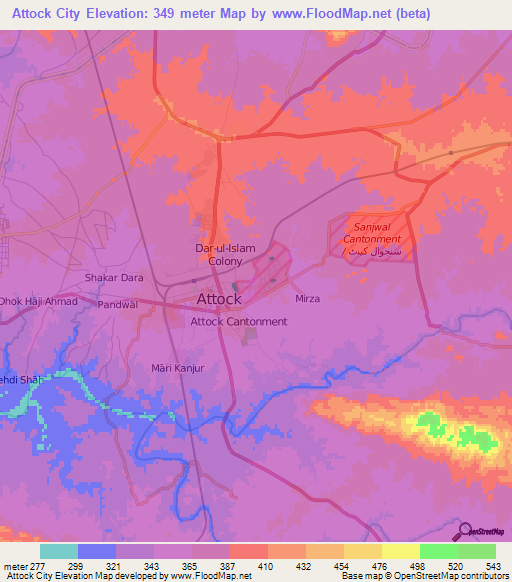 Attock City,Pakistan Elevation Map