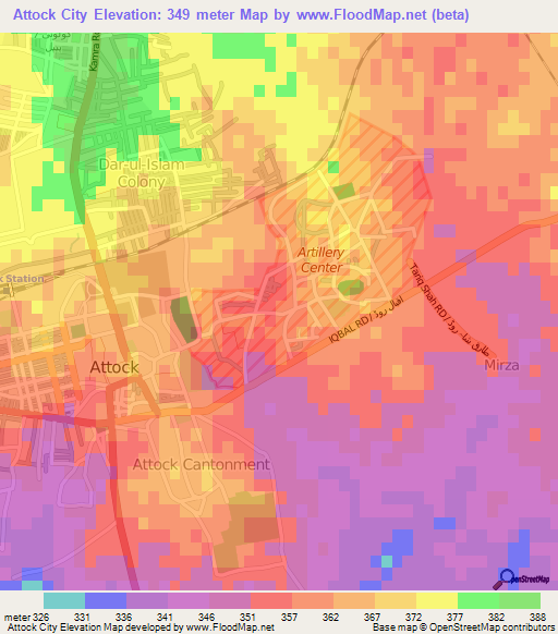 Attock City,Pakistan Elevation Map