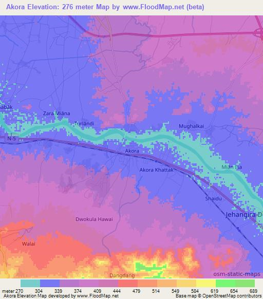 Akora,Pakistan Elevation Map