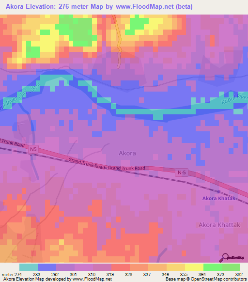 Akora,Pakistan Elevation Map