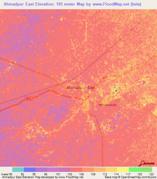 Ahmadpur East,Pakistan Elevation Map