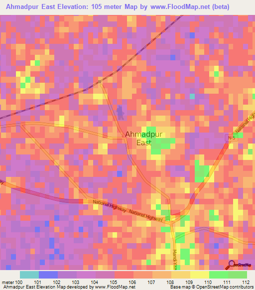 Ahmadpur East,Pakistan Elevation Map