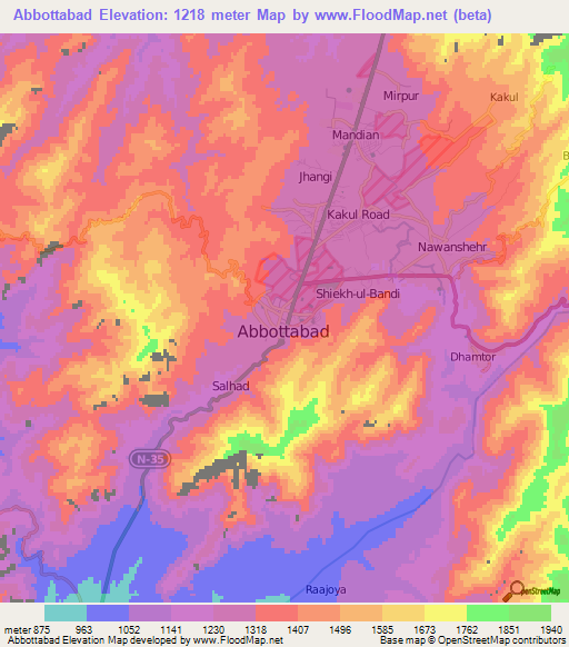 Abbottabad,Pakistan Elevation Map