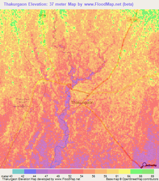 Thakurgaon,Bangladesh Elevation Map