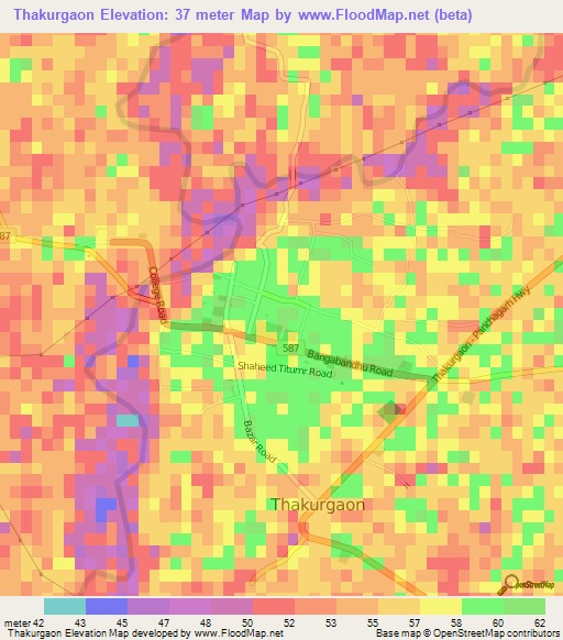 Thakurgaon,Bangladesh Elevation Map