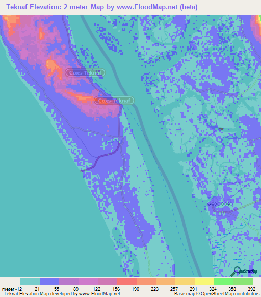 Teknaf,Bangladesh Elevation Map