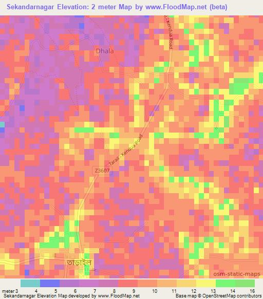 Sekandarnagar,Bangladesh Elevation Map
