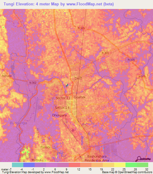 Tungi,Bangladesh Elevation Map