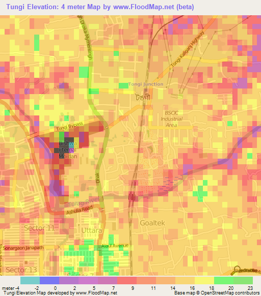 Tungi,Bangladesh Elevation Map