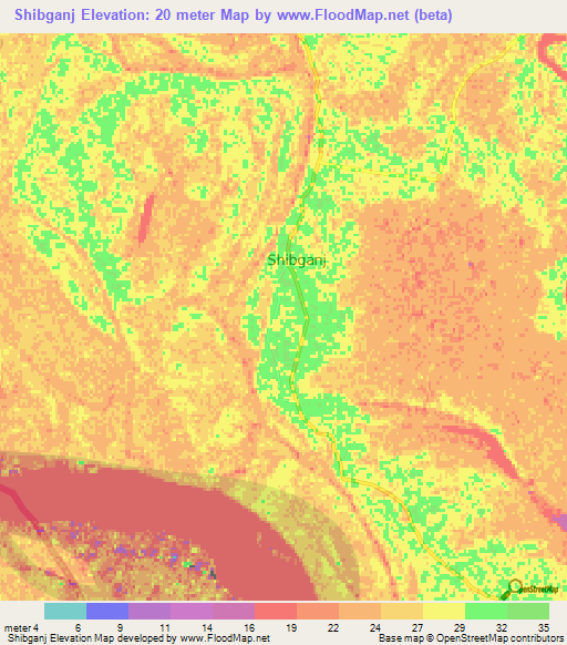 Shibganj,Bangladesh Elevation Map