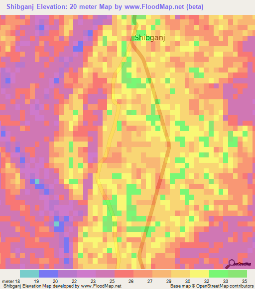 Shibganj,Bangladesh Elevation Map