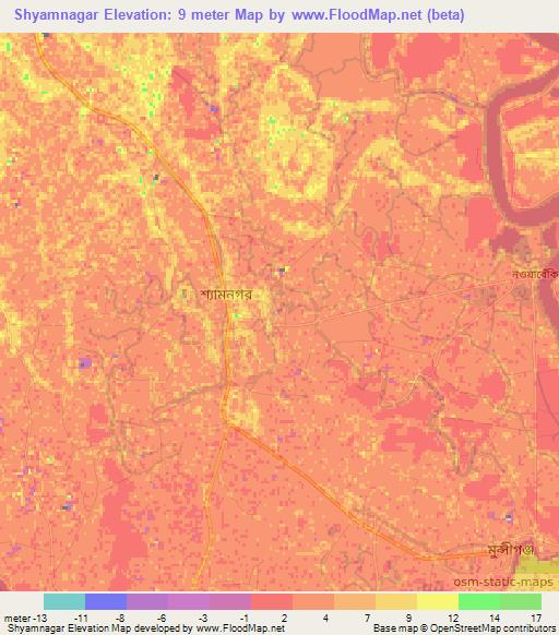 Shyamnagar,Bangladesh Elevation Map