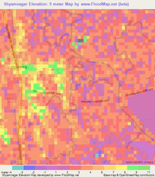 Shyamnagar,Bangladesh Elevation Map