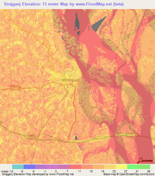 Sirajganj,Bangladesh Elevation Map