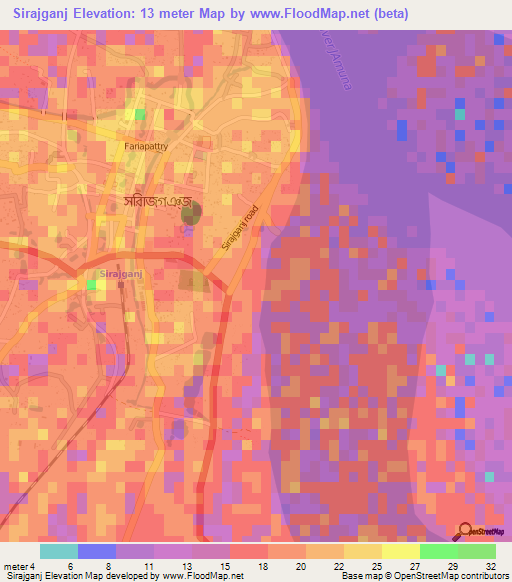 Sirajganj,Bangladesh Elevation Map