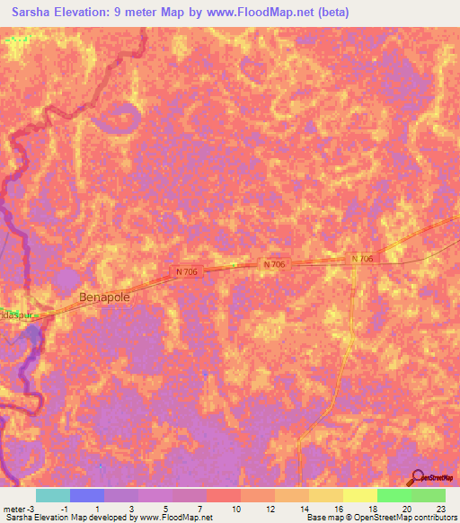 Sarsha,Bangladesh Elevation Map