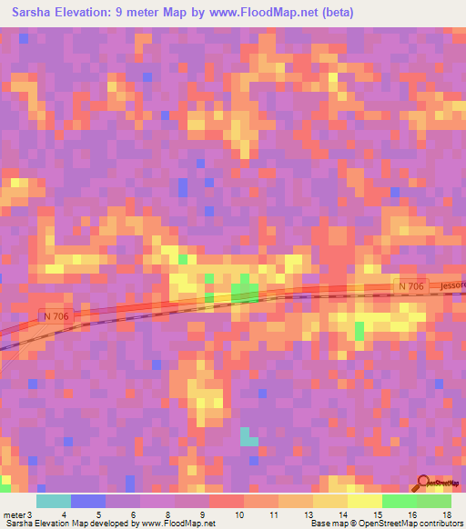 Sarsha,Bangladesh Elevation Map