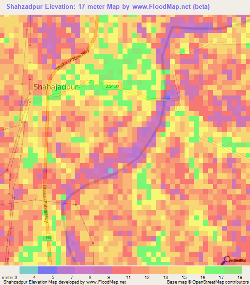 Shahzadpur,Bangladesh Elevation Map