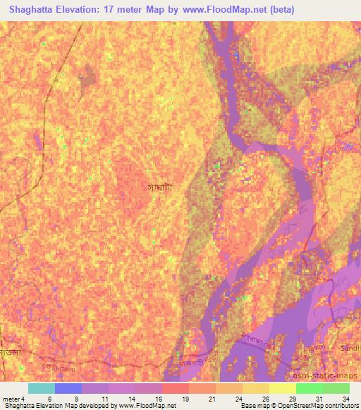 Shaghatta,Bangladesh Elevation Map