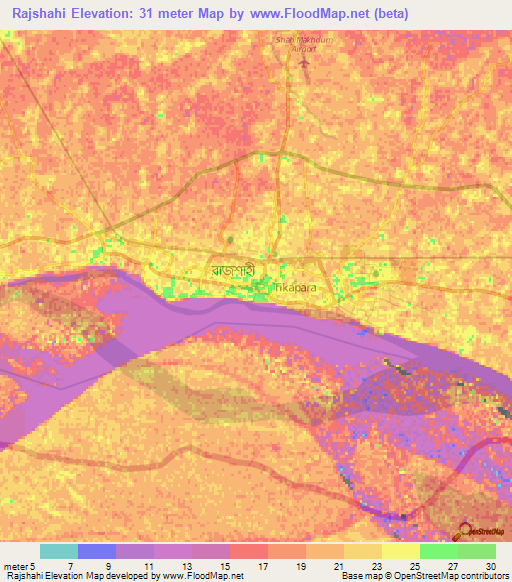 Rajshahi,Bangladesh Elevation Map