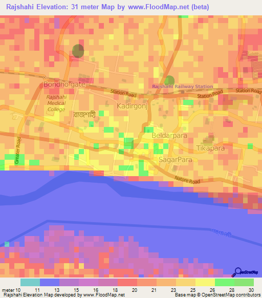 Rajshahi,Bangladesh Elevation Map