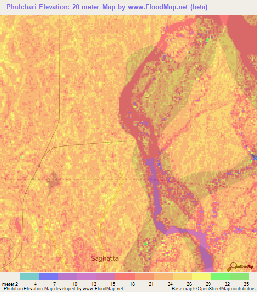 Phulchari,Bangladesh Elevation Map