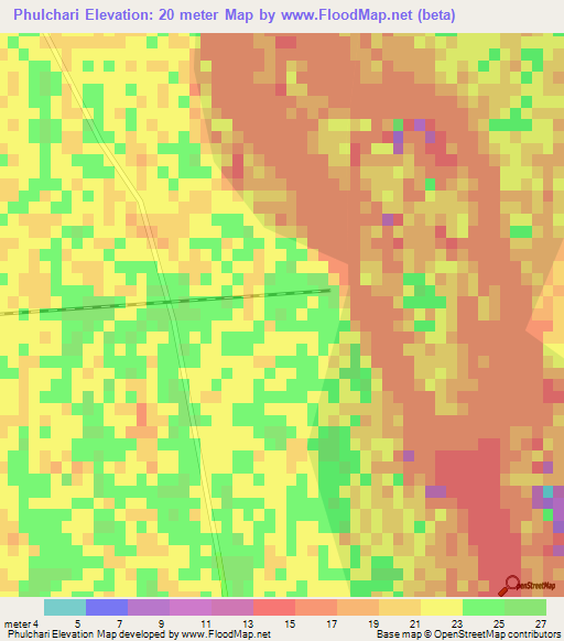 Phulchari,Bangladesh Elevation Map